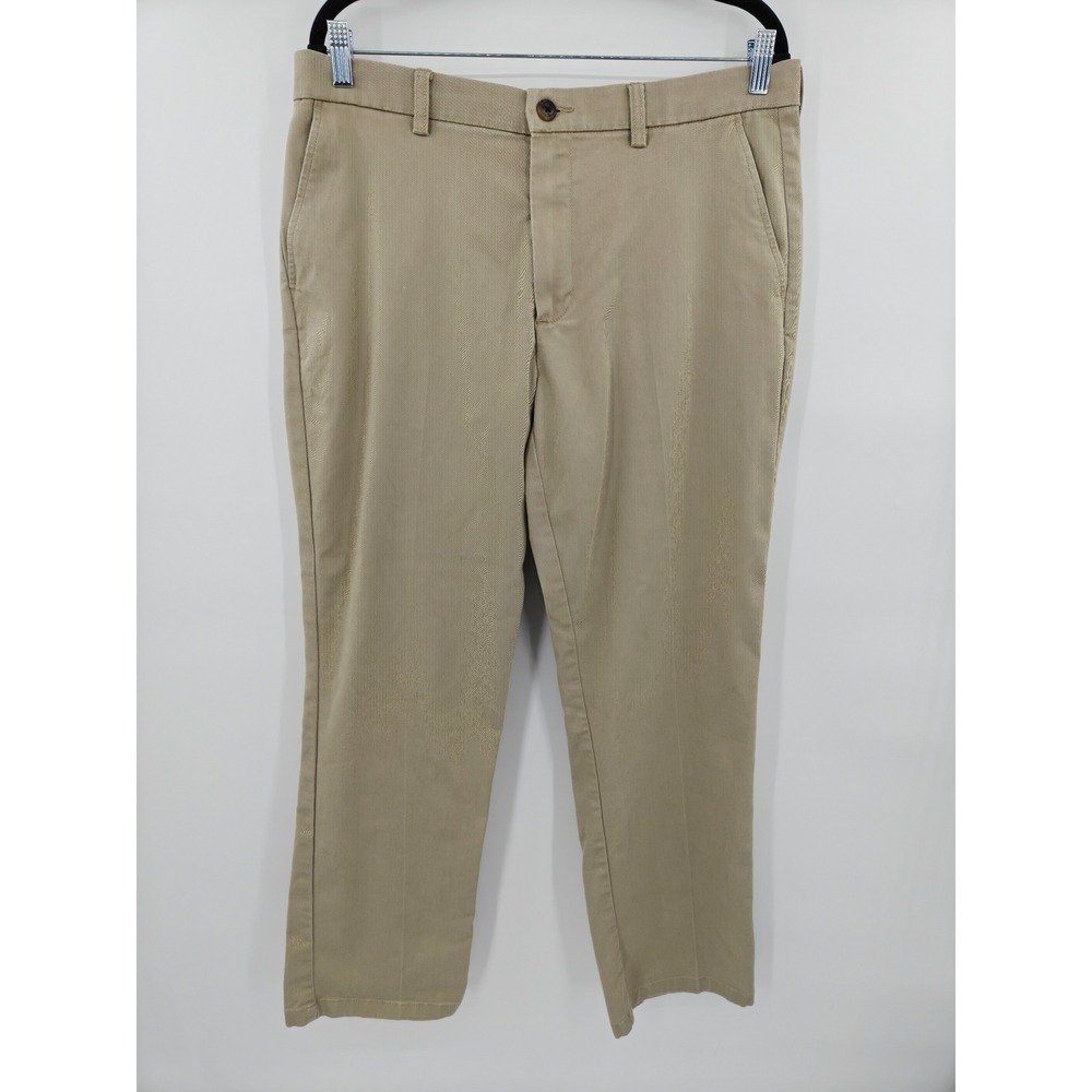 St Johns Bay Mens Khaki Beige Straight Leg Chino Pants 34x32 Easy Care Stretch